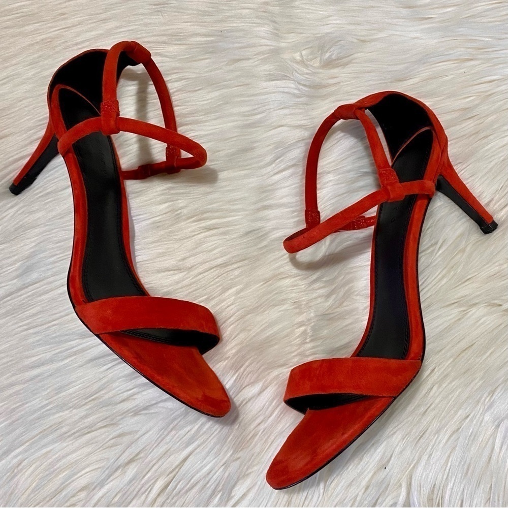 Sandro‎ Amel Suede Mid-Heel Strappy Sandal in Red 39 - Picture 2 of 10